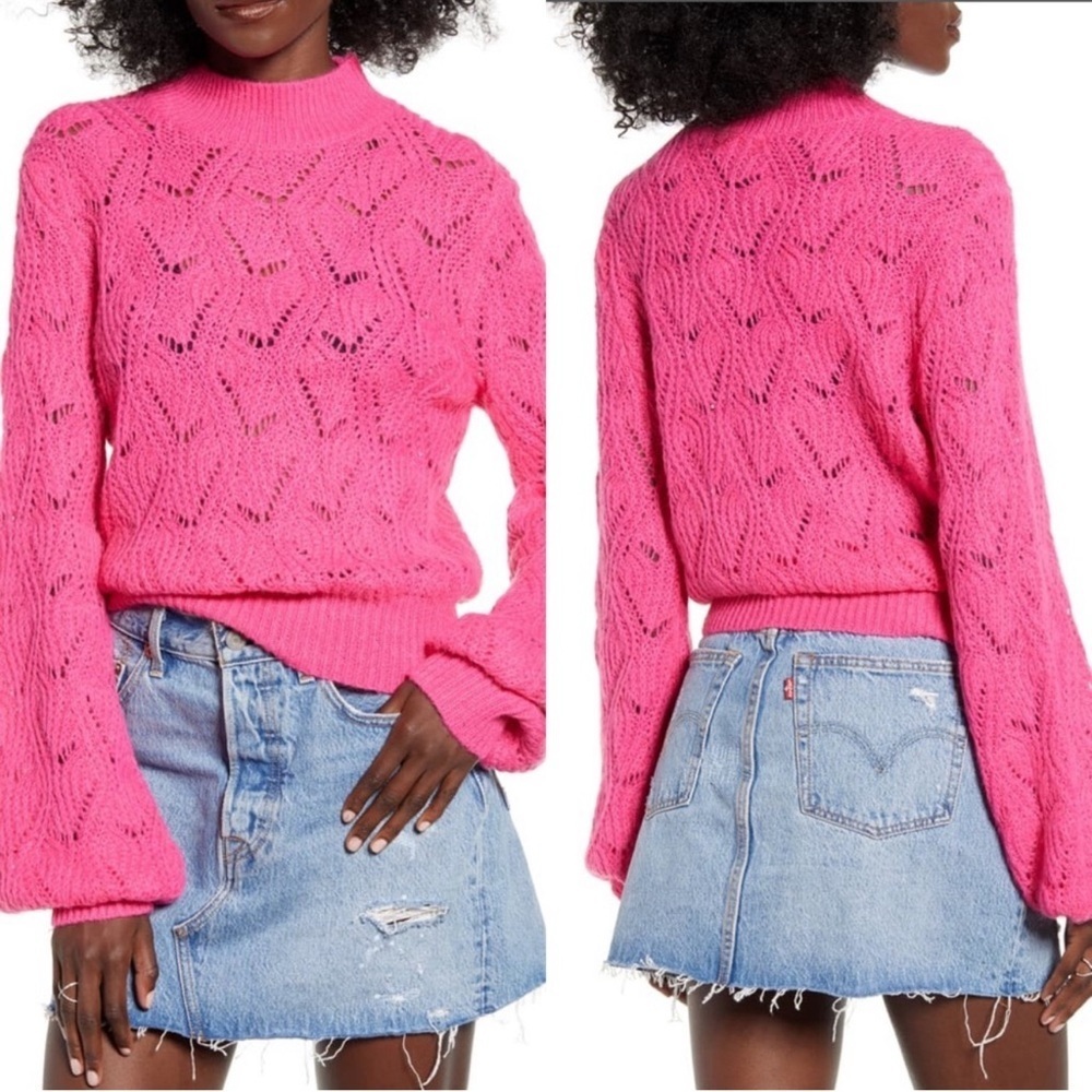ASTR The Label NWT Pink Magenta Pointelle Knit Mock Neck Sweater XL